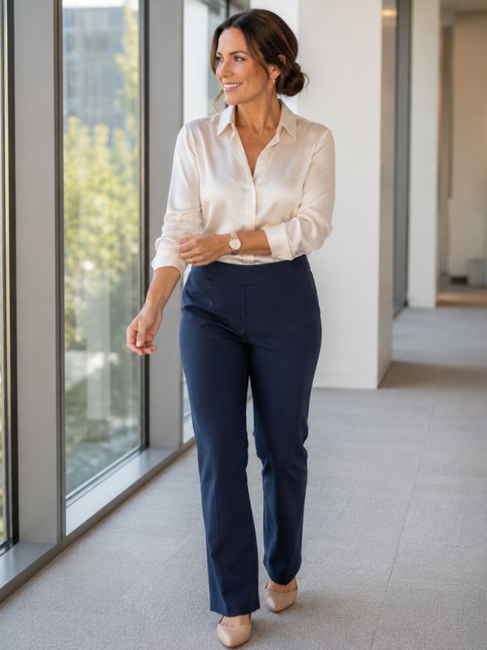 Rekucci Pull On Career Pants | Size 14 | Dark Wash/Navy | Stretch | Straight Leg